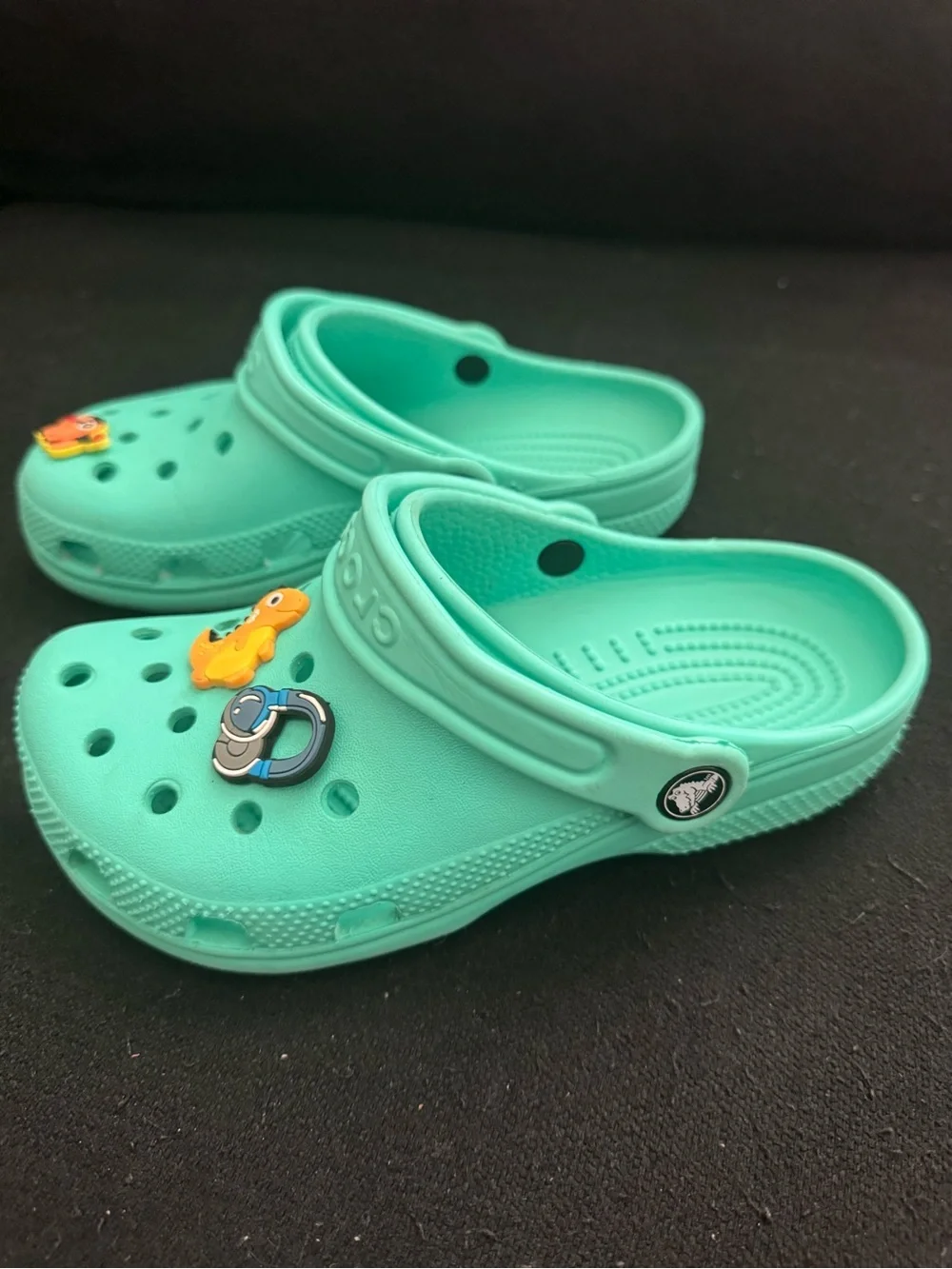 CROCS Kids Teal Green Classic Clogs with Character Jibbitz